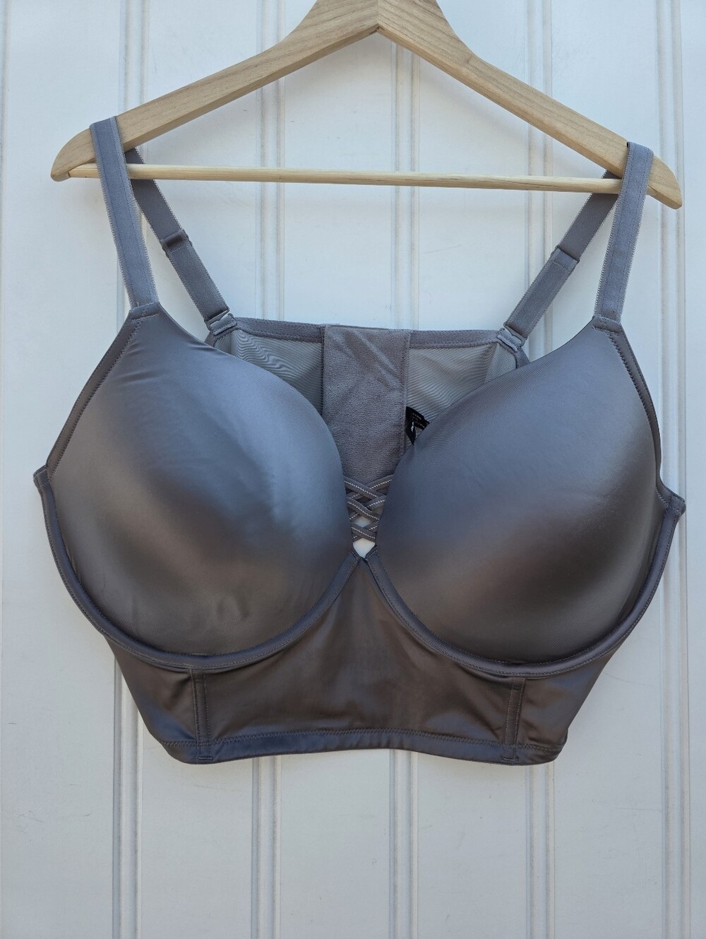 Torrid XO Boost Plunge Push Up Bra Grey Silver 40DDD